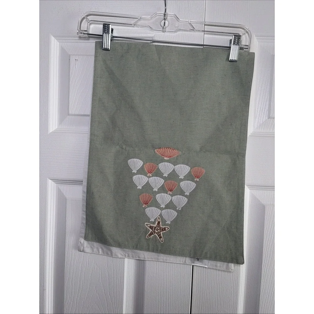 St Nicholas Square Coastal Shell Tree Table Runner Size OS Green Linen Cotton